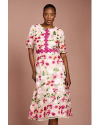 Coast - Embroidered Floral With Laid On Lace Midi Dress - Lyst