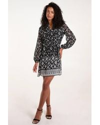 Blue Vanilla - Tie Neck Belted Waist Smock Mini Dress - Lyst