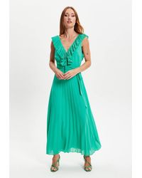 Liquorish - Frilled V Neck Sleeveless Pleated Maxi Dress - Lyst