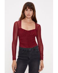 Oasis - Mesh Ruched Bodysuit - Lyst