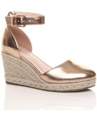 AJVANI - Mid Wedge Heel Ankle Strap Espadrille Sandals - Lyst