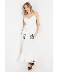 Oasis - Cotton Poplin Floral Embroidered Pocket Midi Dress - Lyst