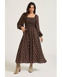 FS Collection - Print Square Neck Midi Dress W/ Long Sleeves - Lyst