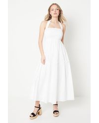 Oasis - Cotton Poplin Shirred Halterneck Midi Dress - Lyst