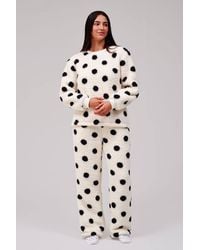 Loungeable - Polka Dot Cosy Borg Fleece Jumper & Wide Leg Lounge Set - Lyst