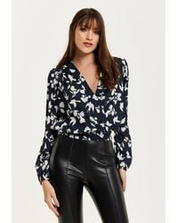 Liquorish - Floral & Bird Print Wrap Top - Lyst