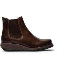 Infinity Leather - Fly London Salv Chelsea Leather Ankle Casual Wedge Heel Boots - Lyst