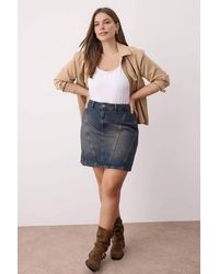 WOVCOR - High Waist Denim Mini Skirt W/ Seam Detail & Slim Fit - Lyst