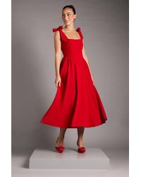 Coast - Sleeveless Crepe Midi Dress With Bow Detail Straps - Lyst