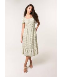 Blue Vanilla - Shirred Waist Short Sleeve Bardot Midi Dress - Lyst