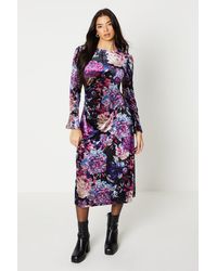 Oasis - Large Floral Velvet Flute Sleeve Midi Dress - Lyst