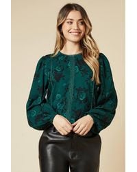 Dorothy Perkins - Floral Lace Trim Body Long Sleeve Blouse - Lyst