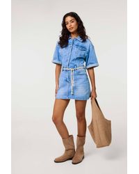 Pink Vanilla - Denim Wash Shirt Mini Dress - Lyst