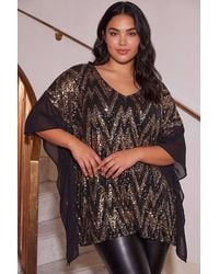 Roman - Curve Zig Zag Sequin Overlay Top - Lyst