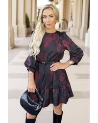 AX Paris - Smudge Print Frill Hem Belted Mini Dress - Lyst