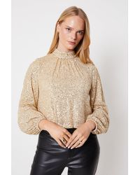 Oasis - Sequin High Neck Long Sleeve Top - Lyst