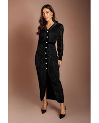 Coast - V Neck Textured Long Sleeve Button Detail Midi Dress - Lyst