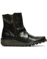 Infinity Leather - Fly London Mon944 Leather Wedge Heel Ankle Zip Up Chelsea Boots - Lyst