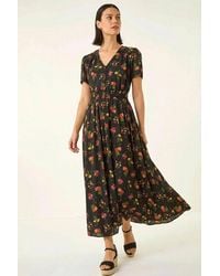 Roman - Floral Print Buttoned Midi Dress - Lyst