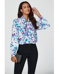 FS Collection - Abstract Floral Print Tie Detail Long Sleeve Blouse Top - Lyst