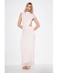 MissPap - Gathered Mesh Cut Out High Neck Maxi Dress - Lyst