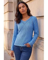 Roman - Scallop V-Neck Knit Jumper - Lyst