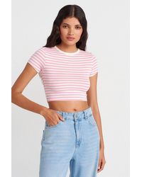 Dilvin - Striped Crop Top Blouse - Lyst