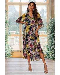 FS Collection - Floral Print Wrap Top Kimono Sleeve Maxi Dress - Lyst