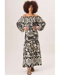 Gini London - Mono Border Print Bardot Maxi Dress - Lyst