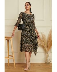 Jolie Moi - Floral Chiffon Frill Hem Midi Dress - Lyst