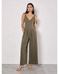 Apricot - Textured Cotton Wide Leg Jumpsuit - Lyst