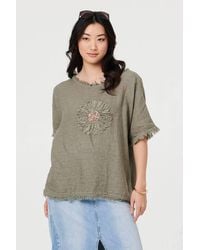 Izabel London - Frayed Edge Floral Embellished Top - Lyst