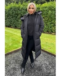 AX Paris - Faux Fur Hooded Longline Padded Coat - Lyst