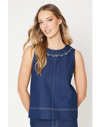 Oasis - Embroidered Denim Shell Top - Lyst