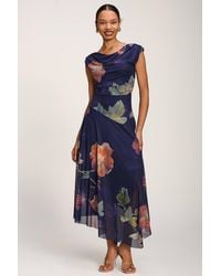 Jolie Moi - Asymmetrical Draped Mesh Maxi Dress - Lyst