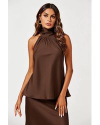 FS Collection - High Neck Sleeveless Satin Blouse Top - Lyst