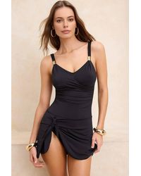 WOVCOR - Wrap Detail Tie Side Swim Dress W/ Ruched Waist - Lyst