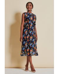 Jolie Moi - Chiffon Pleated Overlay Midi Dress - Lyst