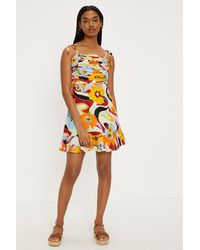 Oasis - Linen Mix Floral Print Tie Shoulder Mini Dress - Lyst