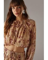 Warehouse - Shadow Stripe Cropped Bubble Hem Boho Blouse - Lyst