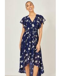 Yumi' - Floral Wrap Midi Dress With Frill Hem - Lyst