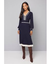 Wallis - Zip Front Pleated Knitted Midi Dress - Lyst