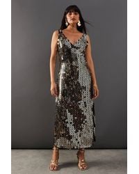 Warehouse - Hand Embellished Disk Sequin High Apex Midi Dress - Lyst