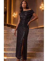 Roman - Sequin Cowl Neck Maxi Stretch Dress - Lyst