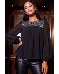 Roman - Petite Sequin Blouson Sleeve Top - Lyst