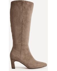 Linzi - Signature Mocha Faux Suede Heeled High Leg Boots - Lyst