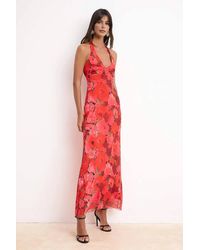 WOVCOR - Floral Halterneck Maxi Evening Dress W/ Sheer Tulle - Lyst