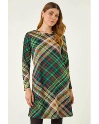 Roman - Check Print Swing Pocket Dress - Lyst