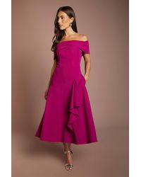 Coast - Bardot Waterfall Crepe Midi Dress - Lyst
