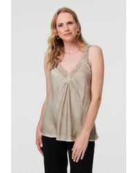 Izabel London - Lace Trim Satin Texture Vest Top - Lyst